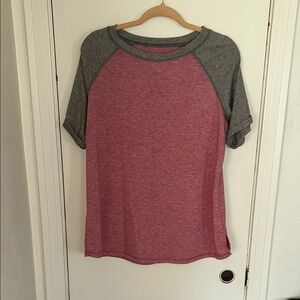 Casual Pink and Gray Women's Raglan Top